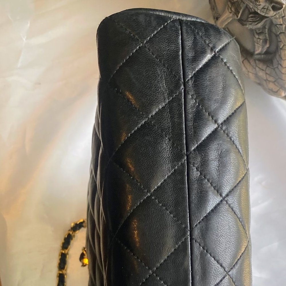 CHANEL 🔥CC Logo Matelasse Chain Shoulder Tote Bag Leather Black - Picture 10 of 16